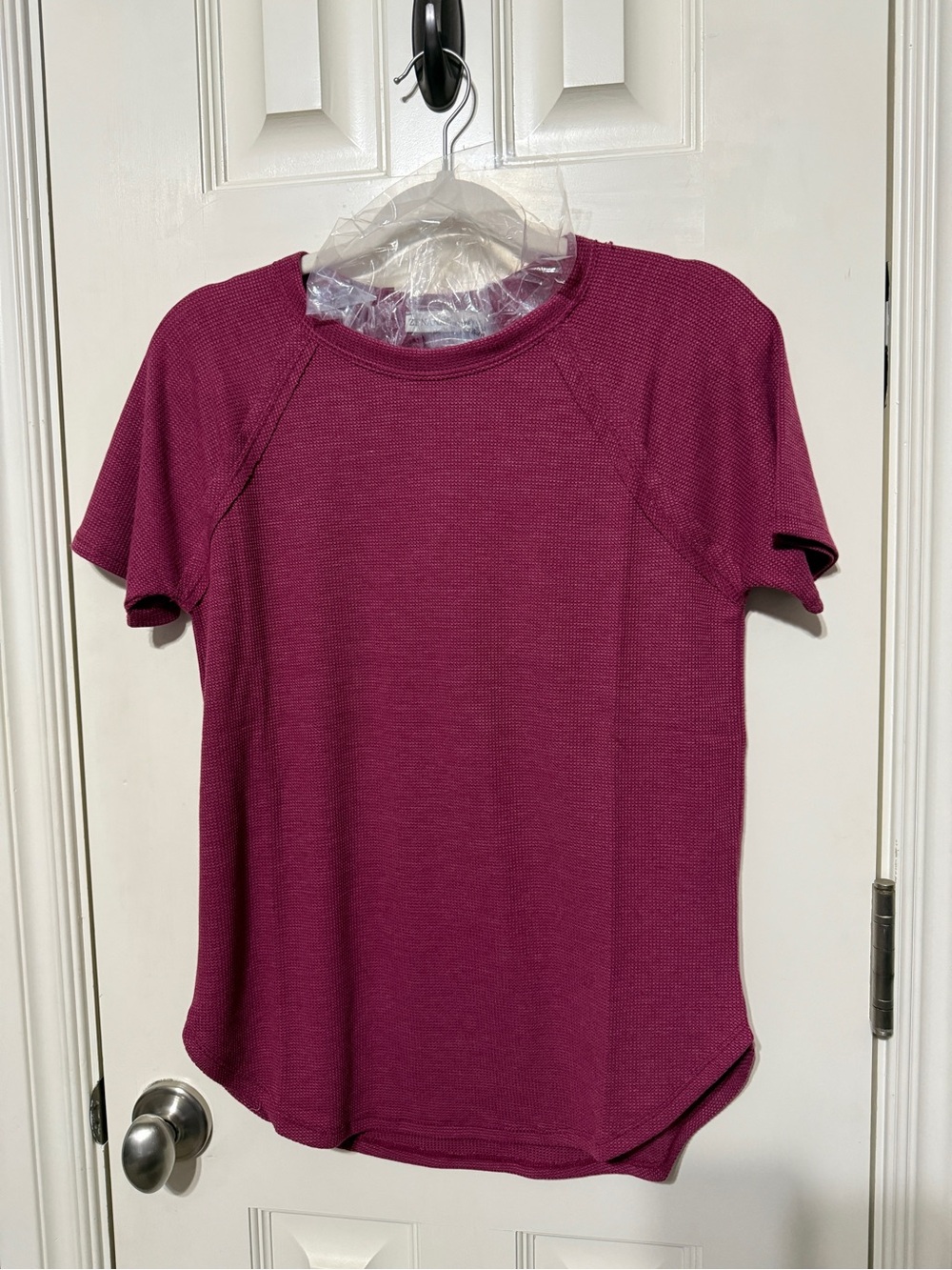 Zenana Outfitters Short Sleeve Knit Top in Berry Plum